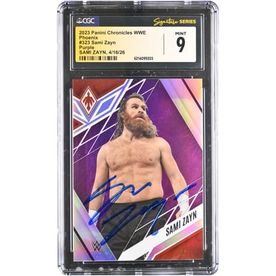 Sami Zayn WWE Autographed 2023 Panini Chronicles Phoenix Purple #323 #/49 CGC Fanatics Witnessed Authenticated MINT 9 Card