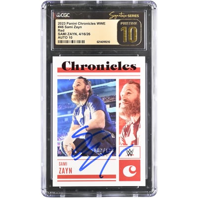 Sami Zayn WWE Autographed 2023 Panini Chronicles Red #46 #/199 CGC Fanatics Witnessed Authenticated PRISTINE 10/10 Card