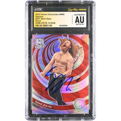Sami Zayn WWE Autographed 2023 Panini Chronicles Spectra Silver #397 CGC Fanatics Witnessed Authenticated AUTO 10 Card