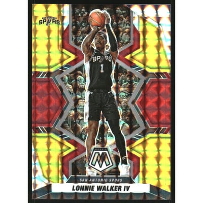 2021-22 Panini Mosaic Mosaic Choice Fusion Red and Yellow #1 Lonnie Walker IV