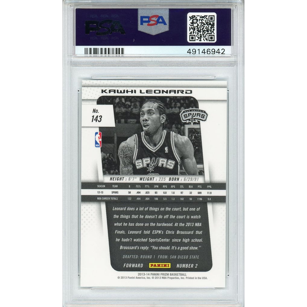 San Antonio Spurs Kawhi Leonard 2013 Panini Prizm #143 PSA 10 Card