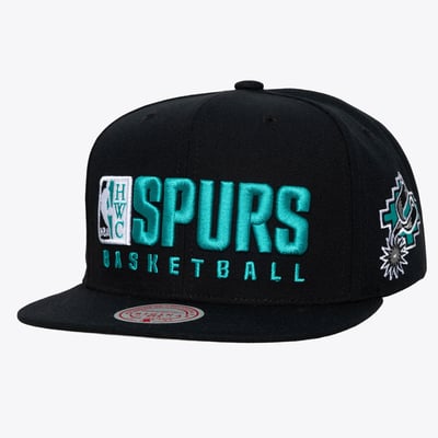 San Antonio Spurs Mitchell & Ness Hardwood Classics Old School Stacked Text Snapback Hat - Black