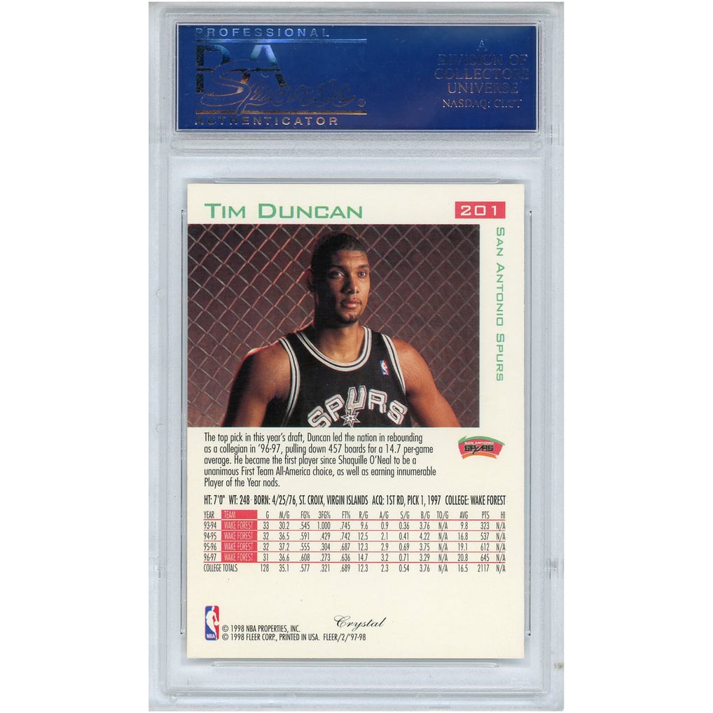 San Antonio Spurs Tim Duncan 1997 Fleer Crystal Rookie #201 Card 