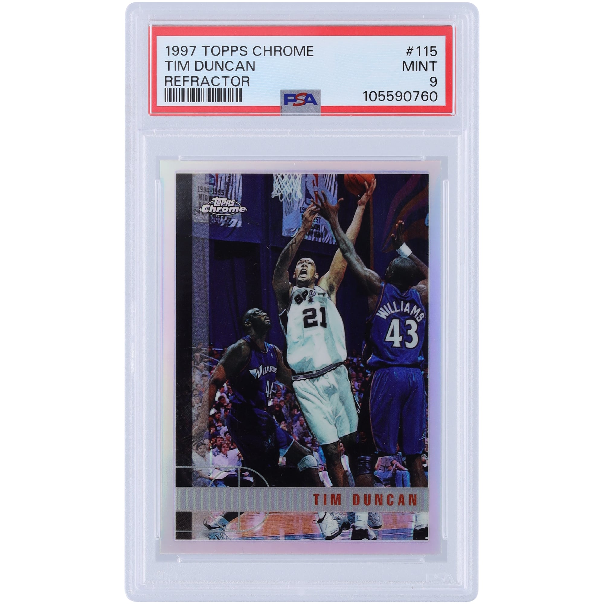 Tim Duncan San Antonio Spurs 1997 Topps Chrome Refractor #115 PSA 