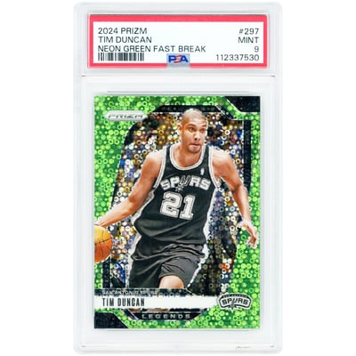 Tim Duncan San Antonio Spurs 2024-25 Panini Prizm Neon Green Fast Break Prizm #297 #4/5 PSA Authenticated 9 Card 