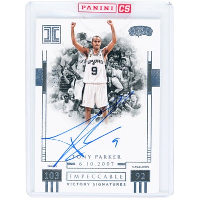 Tony Parker San Antonio Spurs Autographed 2017-18 Panini Impeccable Victory Signatures #IV-TPK #29/99 Card