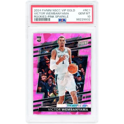 Victor Wembanyama San Antonio Spurs 2024 Panini NSCC VIP Gold Pink Sparkle #RC1 #7/88 PSA Authenticated 10 Rookie Card 
