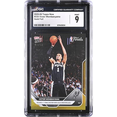 Victor Wembanyama San Antonio Spurs 2025-26 Topps Now Secures 1st Finals Victory in 30/5/5 Masterclass Gold Foil #335 #/50 CGC Authenticated 9 Card