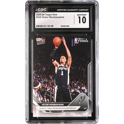 Victor Wembanyama San Antonio Spurs 2025-26 Topps Now Secures 1st Finals Victory with 30/5/5 Masterclass #335 CGC Authenticated GEM MINT 10 Card