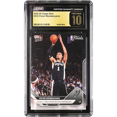 Victor Wembanyama San Antonio Spurs 2025-26 Topps Now Secures 1st Finals Victory with 30/5/5 Masterclass #335 CGC Authenticated PRISTINE 10 Card