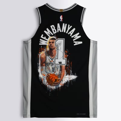 Victor Wembanyama San Antonio Spurs Autographed Fanatics Authentic Black Nike Icon Edition Authentic Jersey - Art by David Arrigo - Limited Edition #1/1 - Fanatics Fest Exclusive
