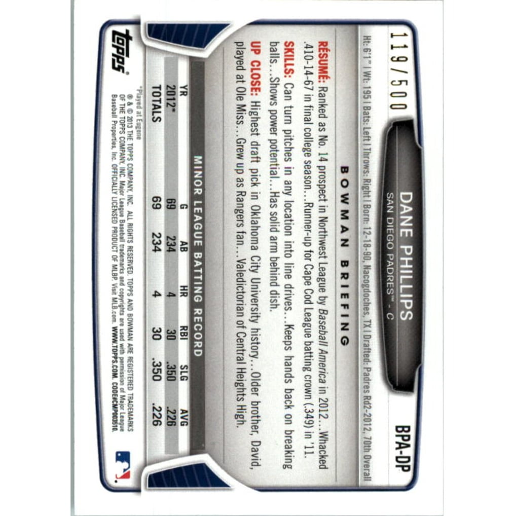 2013 Bowman Prospect Autographs Blue #DP Dane Phillips
