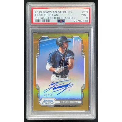 2019 Bowman Sterling Prospect & Rookie Gold Tirso Ornelas Auto /50 PSA 9