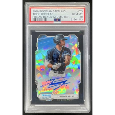 2019 Bowman Sterling Prospect Rookie Black Atomic Tirso Ornelas Auto /10 PSA 10