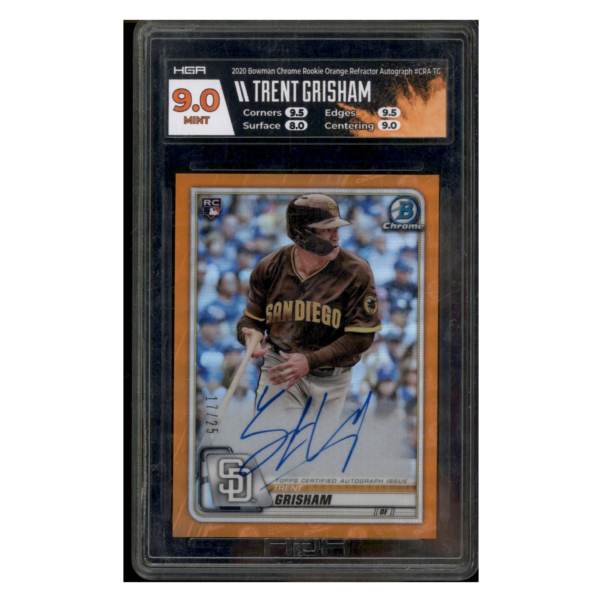 2020 Bowman Chrome Rookie Autograph Orange Trent Grisham RC Auto 