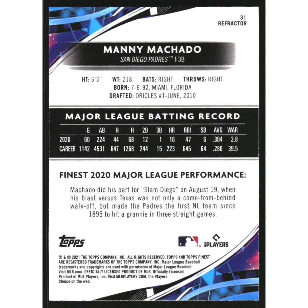 2021 Finest Refractors #31 Manny Machado