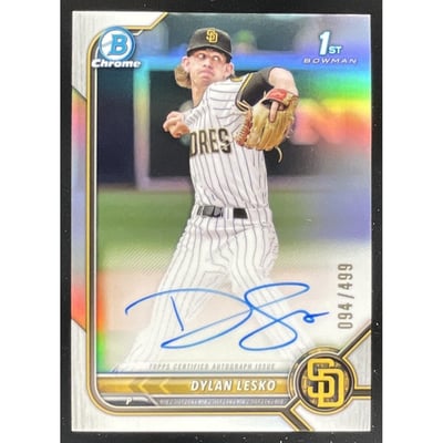 2022 Bowman Draft Chrome Pick #CDA-DL Dylan Lesko RC Auto /499