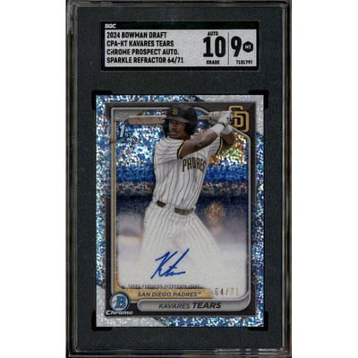2024 Bowman Draft Chrome Auto Sparkle Refractor Kavares Tears RC /71 SGC 9