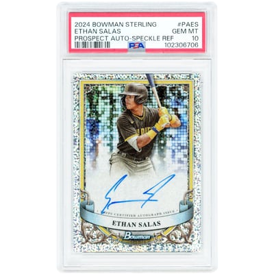 Ethan Salas San Diego Padres Autographed 2024 Bowman Sterling Speckle Refractor #PA-ES #25/99 PSA Authenticated 10 Card