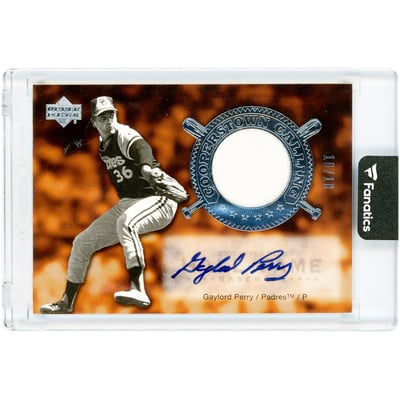 Gaylord Perry San Diego Padres Autographed 2005 Upper Deck Hall Of Fame Cooperstown Calling Game Used Jersey Relic #CO-GP2 #10/10 Card
