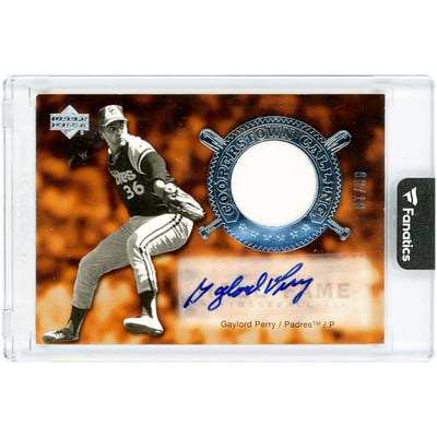 Gaylord Perry San Diego Padres Autographed 2005 Upper Deck Hall Of Fame Cooperstown Calling Game Used Jersey Relic #CO-GP2 #8/10 Card