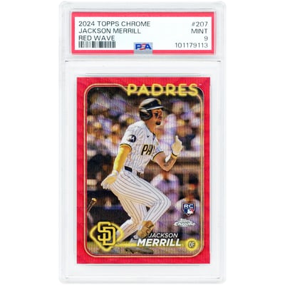 Jackson Merrill San Diego Padres 2024 Topps Chrome Red Wave Refractor #207 #1/5 PSA Authenticated 9 Rookie Card