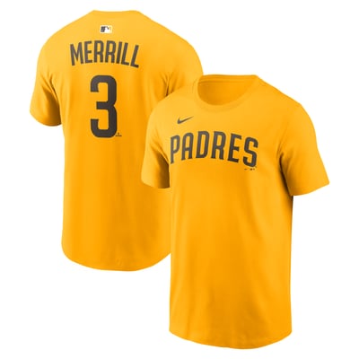 Jackson Merrill San Diego Padres Nike Home Name & Number T-Shirt - Gold