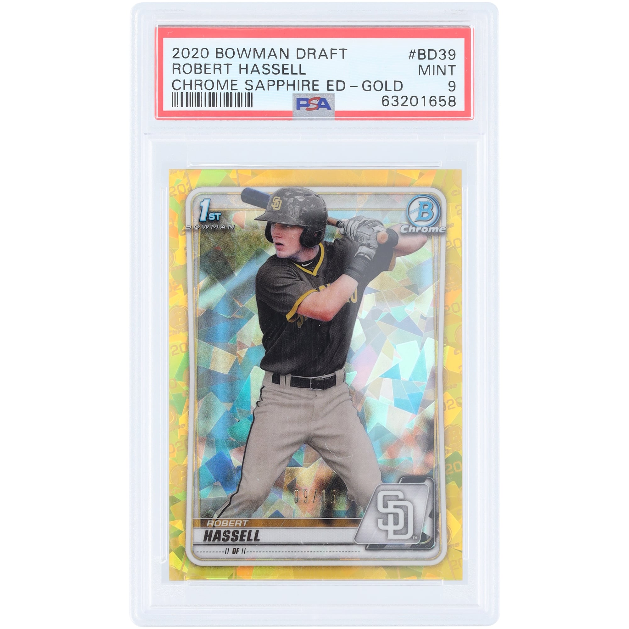 Robert Hassell San Diego Padres 2020 Bowman Chrome Sapphire 1st 