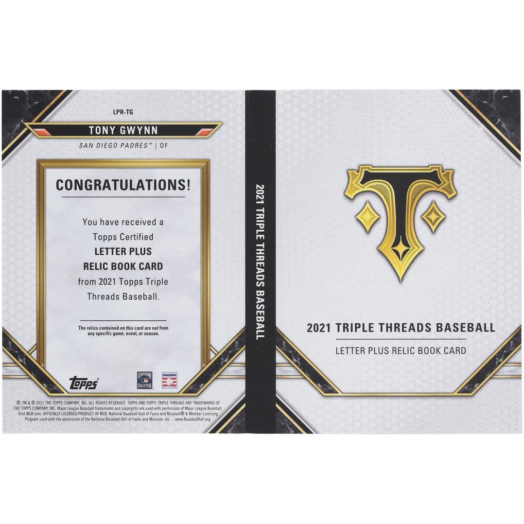 Lpre Card Tony Gwynn San Diego Padres 2021 Topps Triple Threads Game Used Letter ...