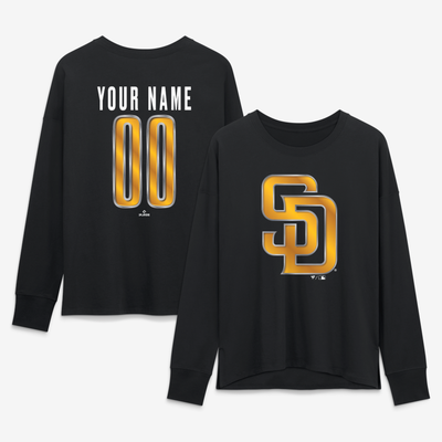 San Diego Padres Women's Forged Mascot Personalized Name & Number Long Sleeve T-Shirt - Black