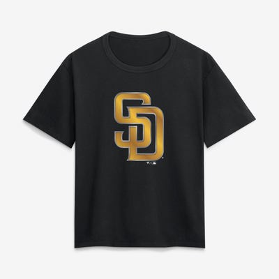 San Diego Padres Women's Metallic Mascot T-Shirt - Black