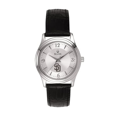 San Diego Padres Bulova Women's Leather Strap Watch - Silver