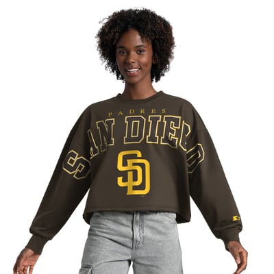  San Diego Padres Starter Women's Bleachers II Cropped Crew Sweatshirt - Brown