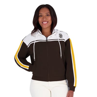 San Diego Padres WEAR by Erin Andrews Women's Color Blocked Full-Zip Hoodie - Brown/White