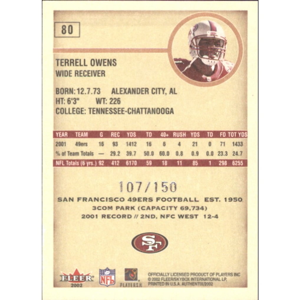 2002 Fleer Authentix Front Row #80 Terrell Owens