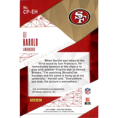2015 Certified Potential Autographs Mirror Blue #CPEH Eli Harold/50