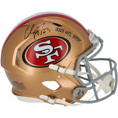 Christian McCaffrey San Francisco 49ers Fanatics Authentic 2023 NFL Offensive Player of the Year Riddell Speed Authentic Helmet with "2023 NFL OPOY" Inscription