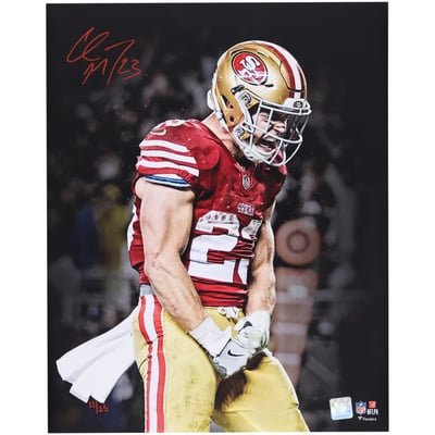 Christian McCaffrey San Francisco 49ers Autographed Fanatics Authentic 16" x 20" Unleashed Black Spotlight Photograph with Red Signature - Limited Edition of 25