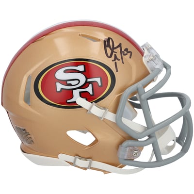 Christian McCaffrey San Francisco 49ers Autographed Fanatics Authentic Riddell 80th Anniversary Speed Mini Helmet 