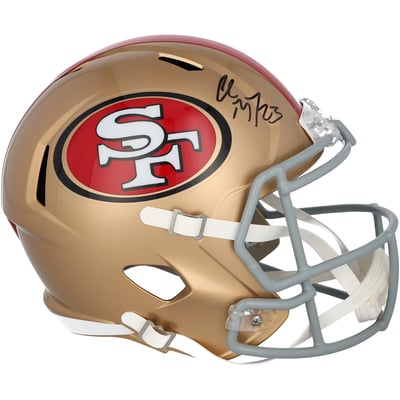 Christian McCaffrey San Francisco 49ers Autographed Fanatics Authentic Riddell 80th Anniversary Speed Replica Helmet 