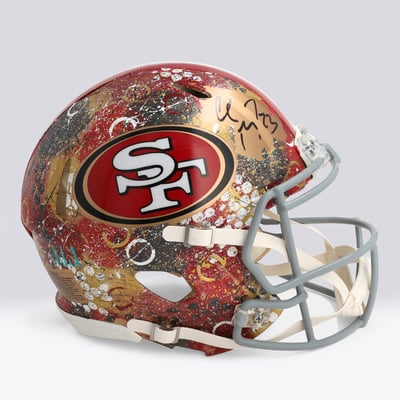 Christian McCaffrey San Francisco 49ers Autographed Fanatics Authentic Riddell Speed Authentic Helmet - Art by Nel Shaffer - WN55916530