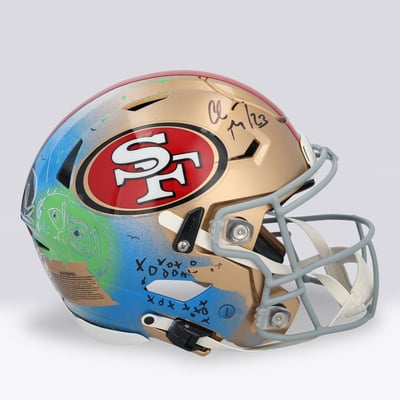 Christian McCaffrey San Francisco 49ers Autographed Fanatics Authentic Riddell Speed Flex Authentic Helmet - Art by Cavier Coleman - Limited Edition #1/1 - UW25