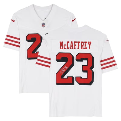 Christian McCaffrey San Francisco 49ers Autographed Fanatics Authentic White Nike Vapor Fuse Limited Jersey 