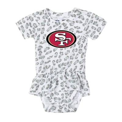  San Francisco 49ers Wes & Willy Girls Infant Leopard Print Ruffled Romper - White