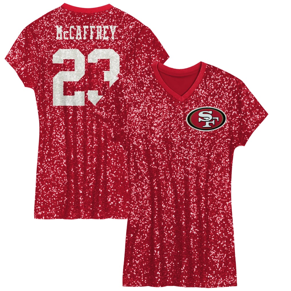 Girls Youth-Christian McCaffrey Scarlet San Francisco 49ers Sequin Player Name & Number V-Neck Dress, Size: XL, Red