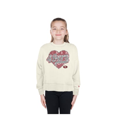  San Francisco 49ers New Era Girls Youth Flip Sequin Crewneck Sweatshirt - Light Beige