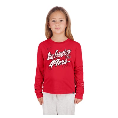  San Francisco 49ers New Era Girls Youth Boxy Raw Edge Long Sleeve T-Shirt - Scarlet