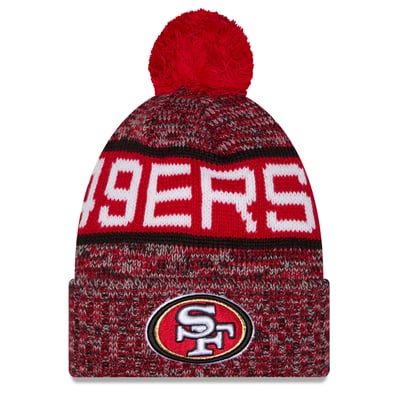 San Francisco 49ers New Era Girls Youth Tri-Color Cuffed Knit Hat with Pom - Scarlet