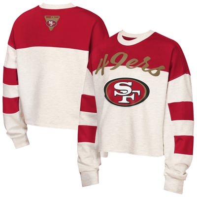 San Francisco 49ers Outerstuff Girls Youth Dynasty Terry Sweatshirt - Cream/Scarlet