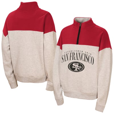 San Francisco 49ers WEAR by Erin Andrews Girls Youth Blitz Colorblock Half-Zip Sweatshirt - Heather Gray